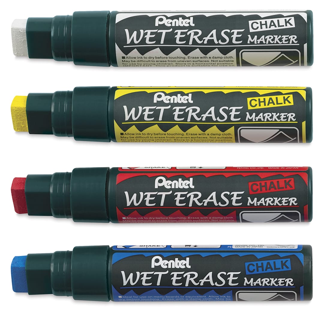 Open in modal - Pentel Wet Erase Chalk Markers - Set of 4 Primary Color Jumbo Point Markers open horizontally