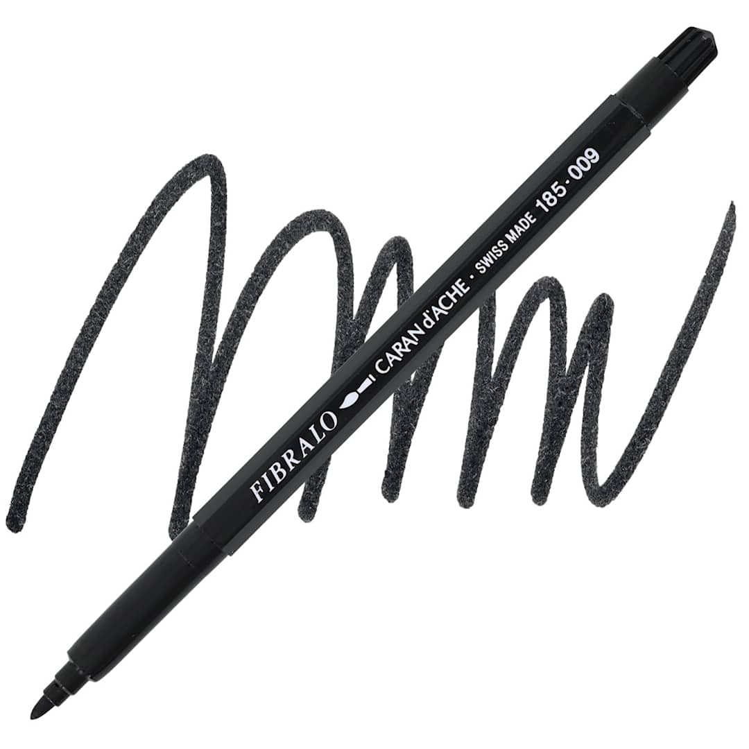 Open in modal - Caran d'Ache Fibralo Marker - Black marker and swatch