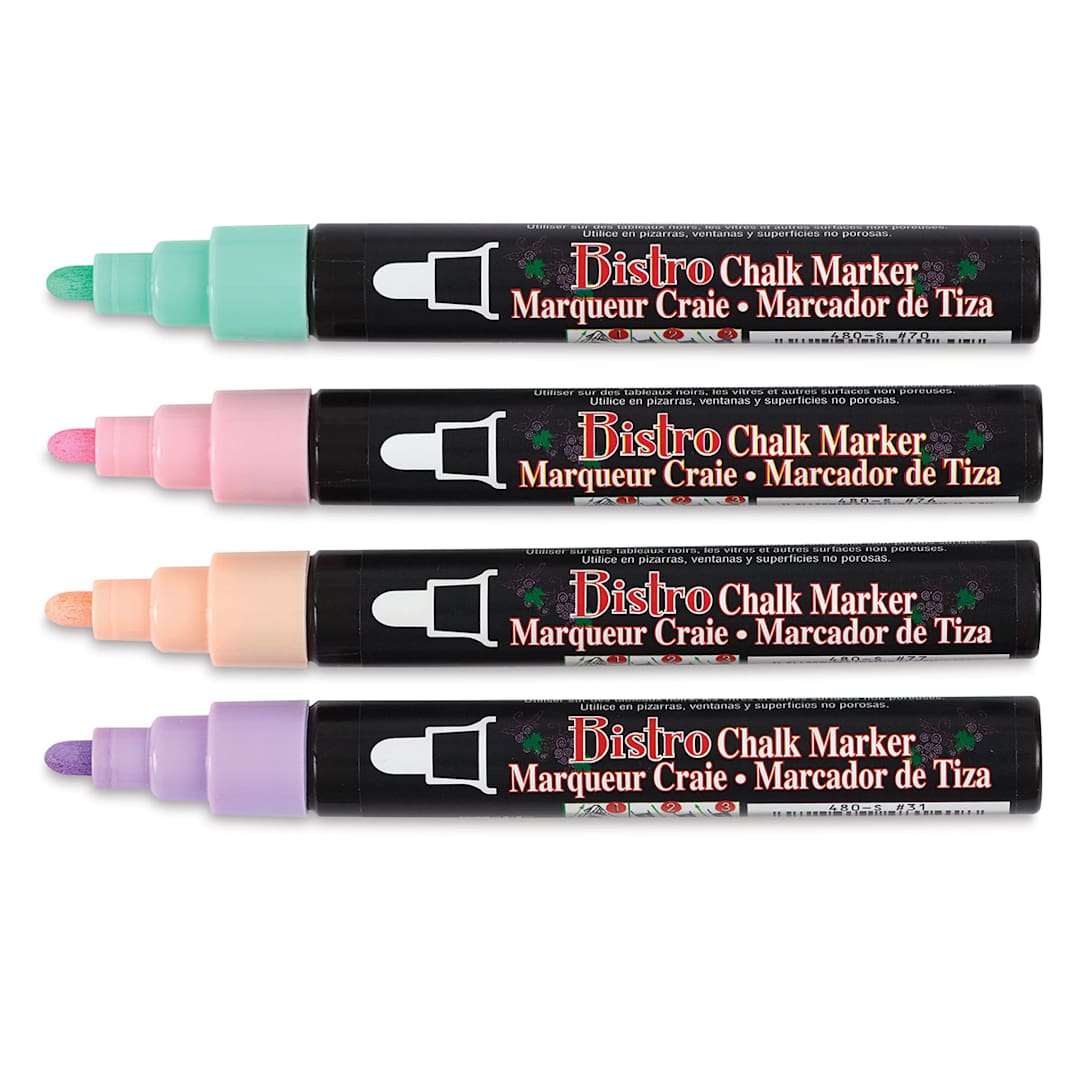 Open in modal - Bistro Chalk Marker Set - Set of 4 6mm Pastel Markers shown horizontally with caps off