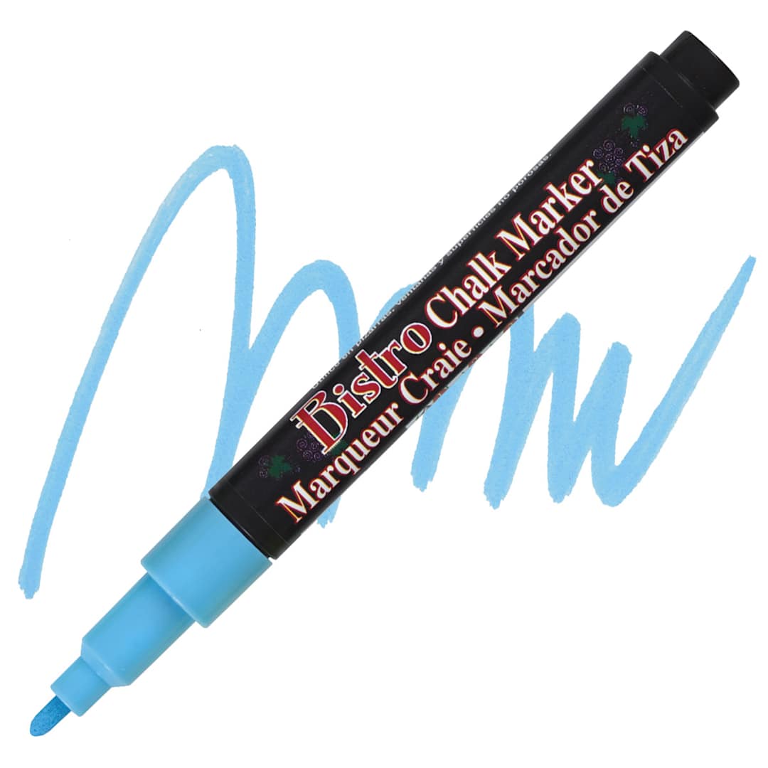 Open in modal - Marvy Uchida Bistro Chalk Marker - Fluorescent Blue, 6 mm marker and swatch