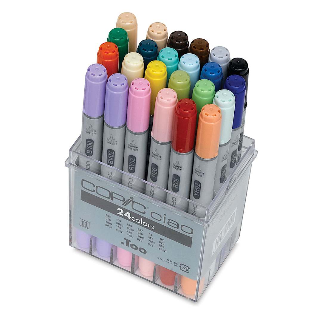 Open in modal - Copic Ciao Double Ended Markers - Assorted Colors, Set of 24 (top view with package open)