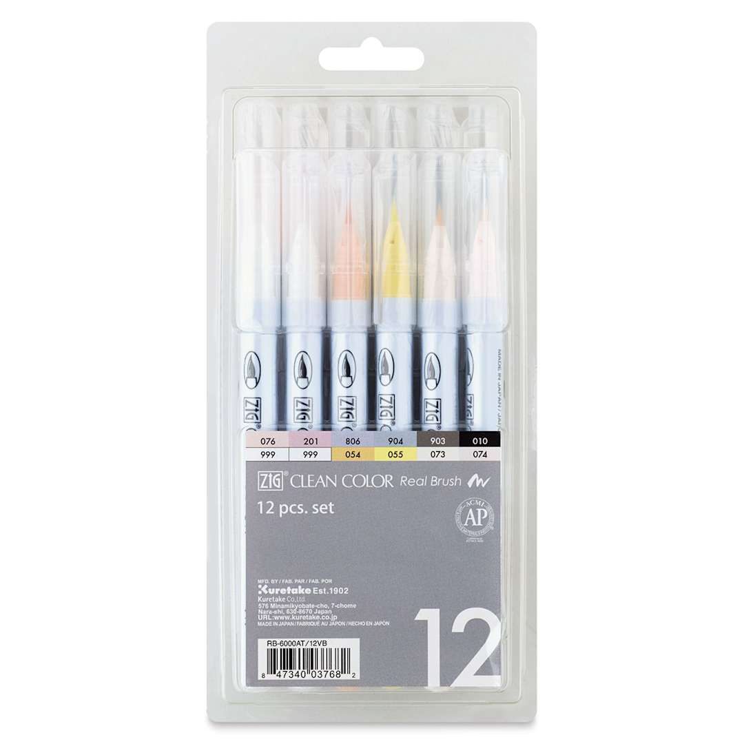 Open in modal - Kuretake Zig Clean Color Real Brush Pens - Front of package of Gentle Colors Set of 12 shown
