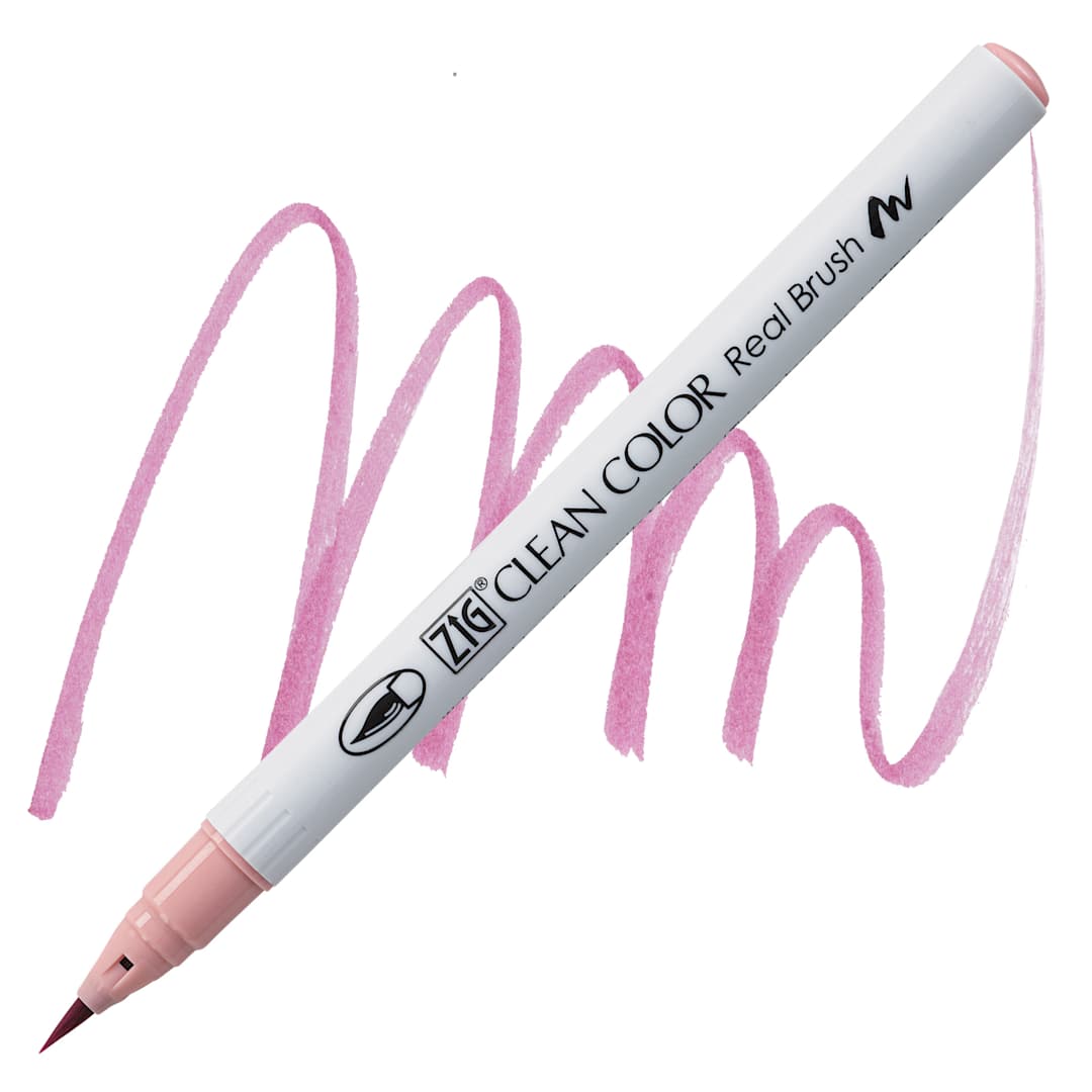Open in modal - Kuretake Zig Clean Color Real Brush Pen - Blossom Pink pen and swatch