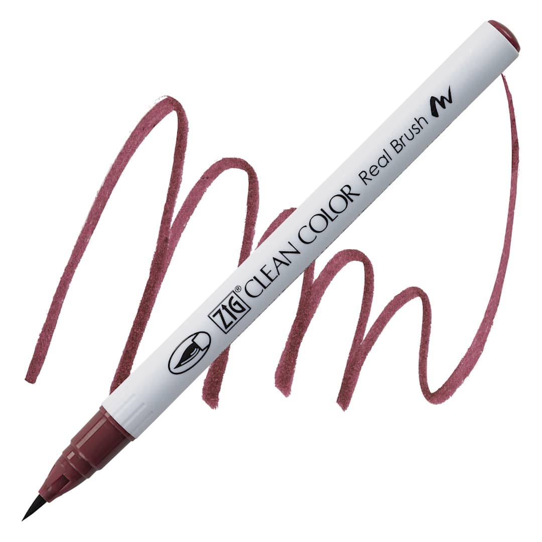 Open in modal - Kuretake Zig Clean Color Real Brush Pen - Dark Peony pen and swatch