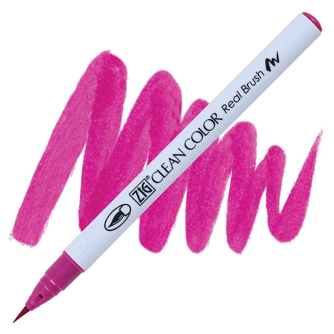 Open in modal - Kuretake Zig Clean Color Real Brush Pen - Dark Pink pen and swatch