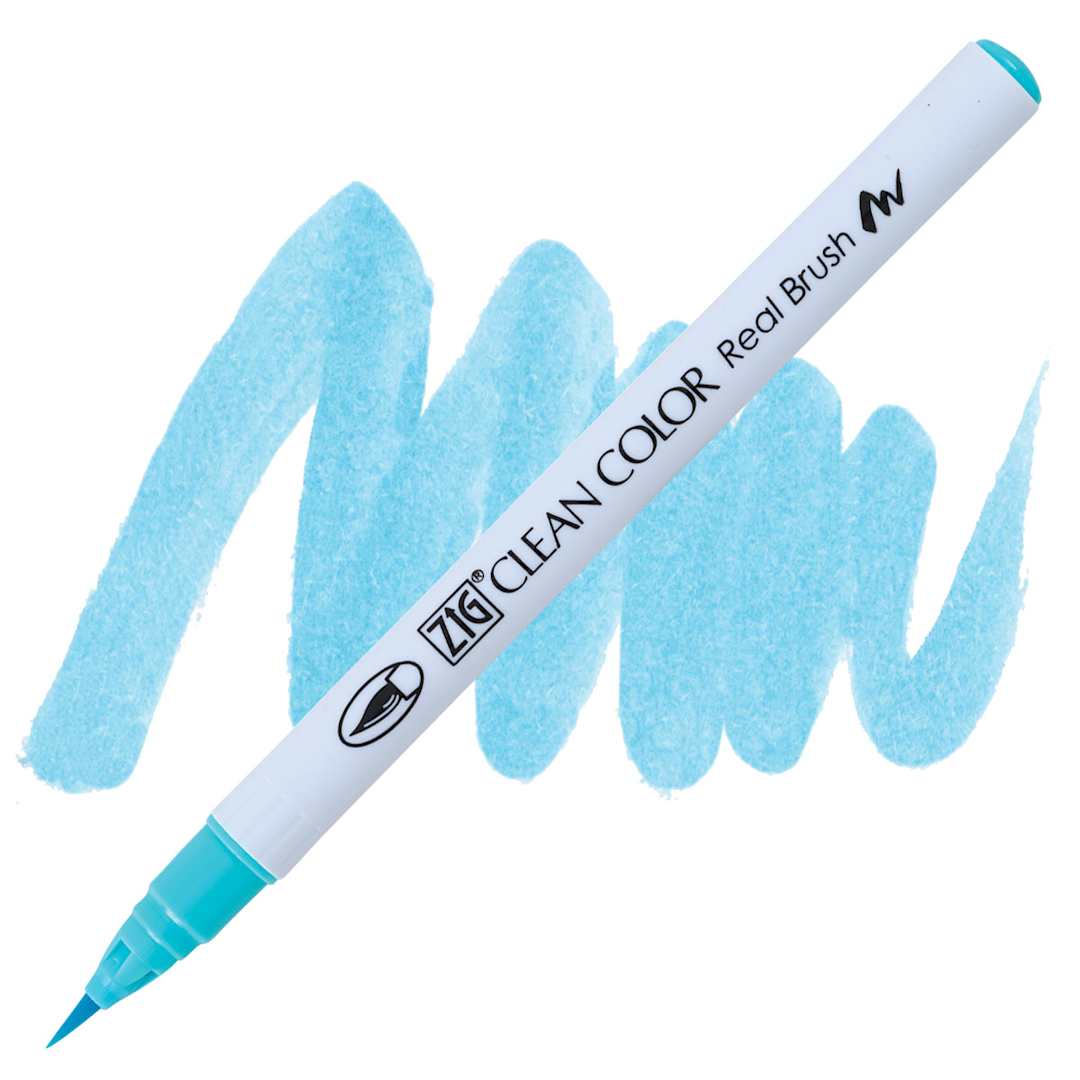 Open in modal - Kuretake Zig Clean Color Real Brush Pen - Light Blue pen and swatch