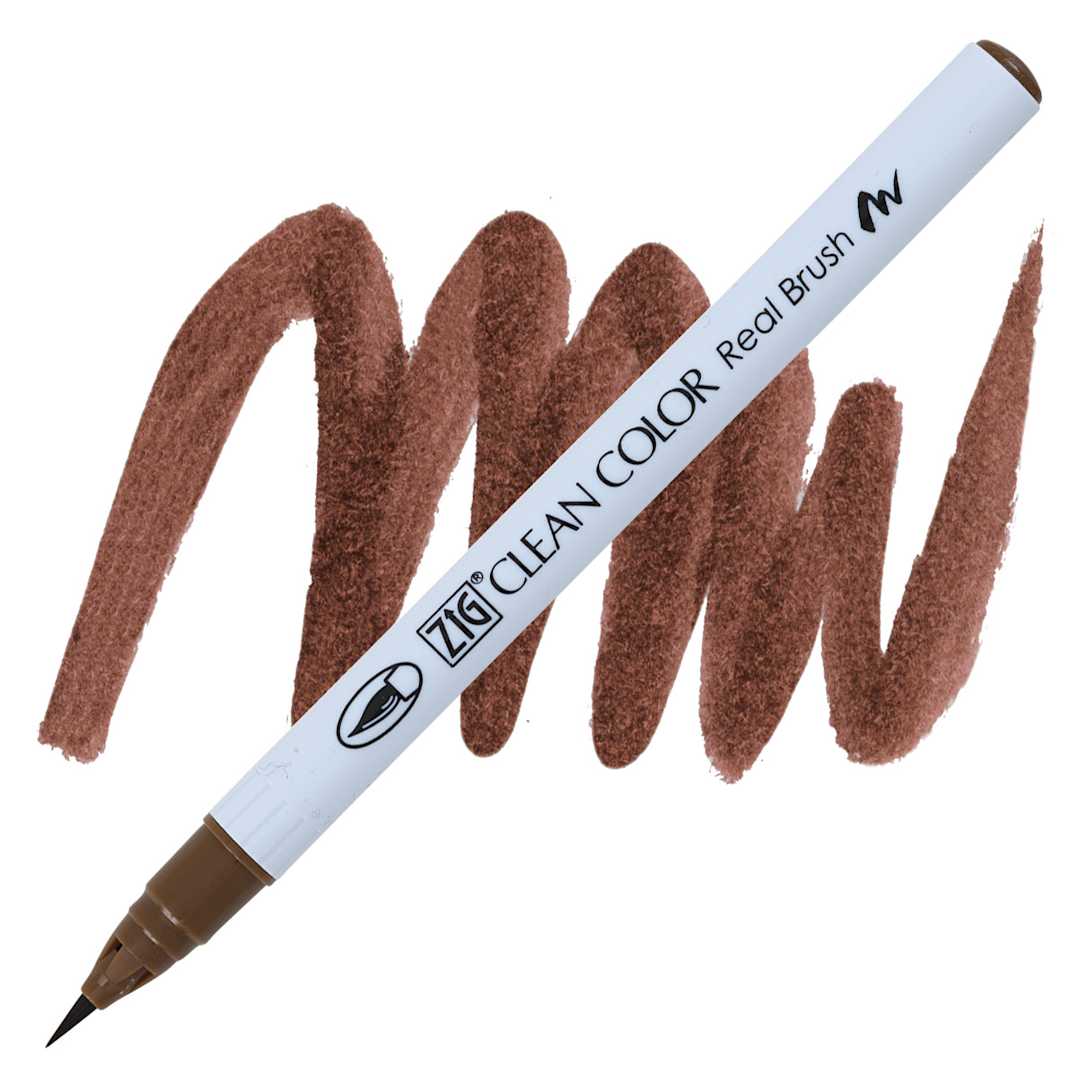 Open in modal - Kuretake Zig Clean Color Real Brush Pen - Mid Brown pen and swatch