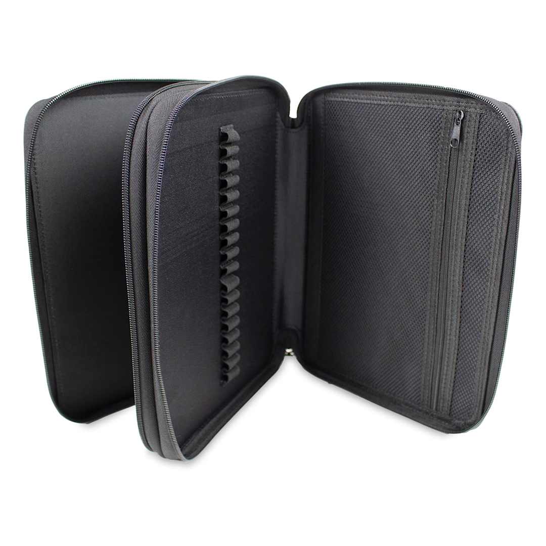 Open in modal - Zippered Marker Storage Case - Open showing divided compartments