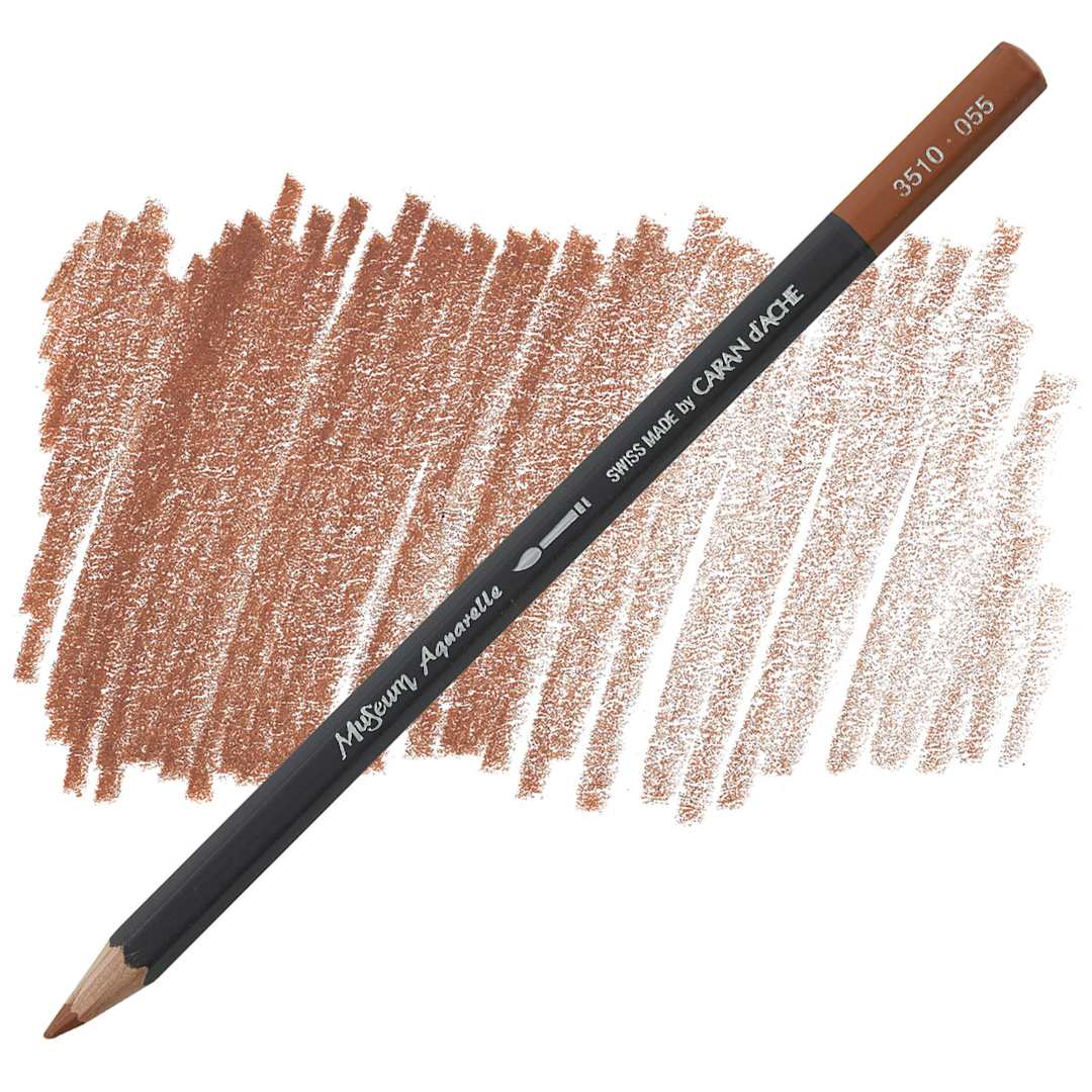 Open in modal - Caran D'Ache Museum Aquarelle Pencil - Cinnamon pencil and swatch