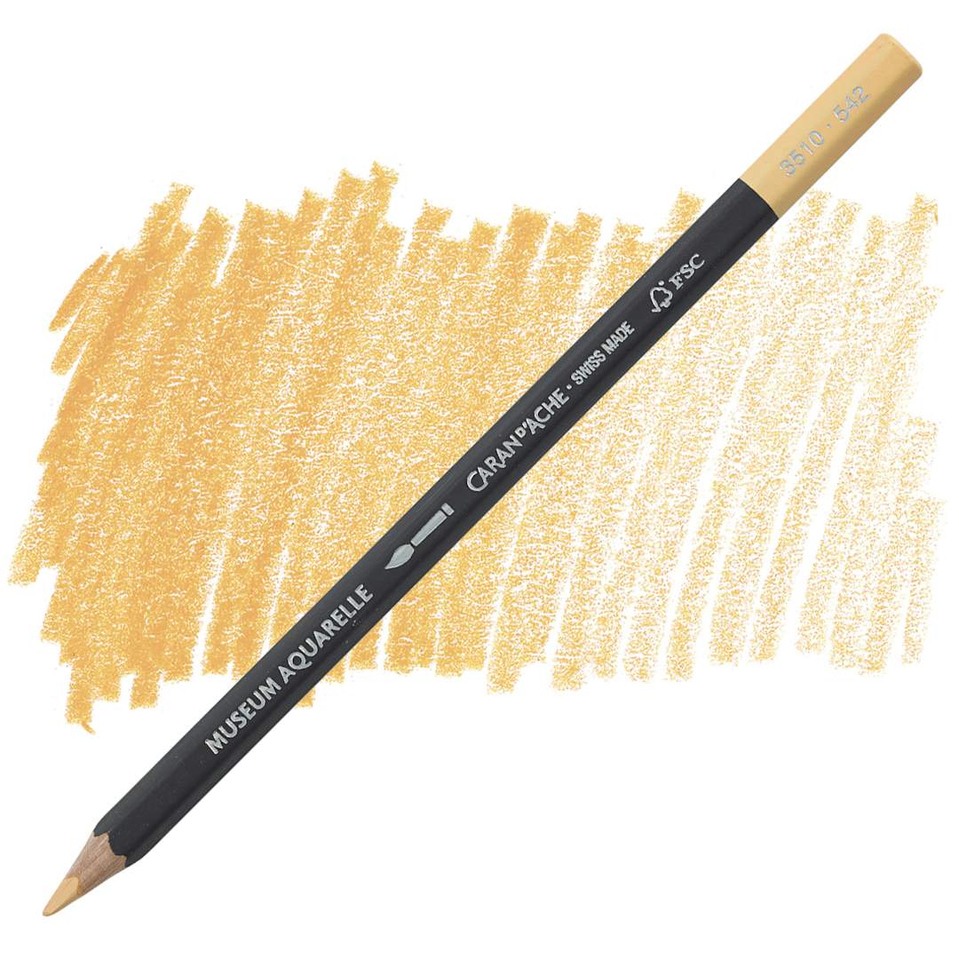 Open in modal - Caran D'Ache Museum Aquarelle Pencil - Butternut pencil and swatch