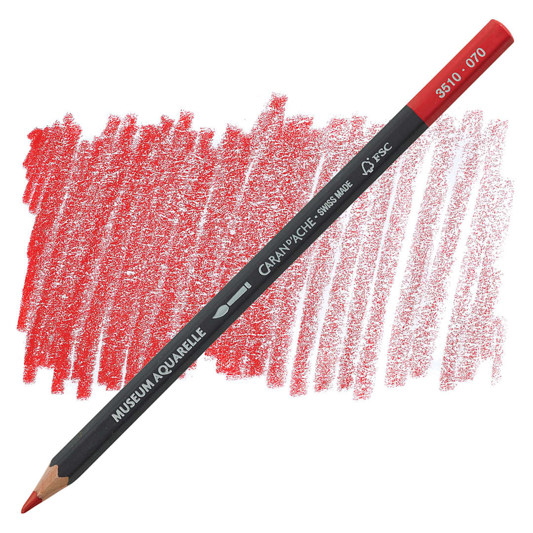 Open in modal - Caran D'Ache Museum Aquarelle Pencil - Scarlet pencil and swatch