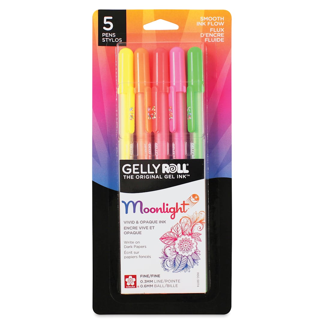 Open in modal - Sakura Gelly Roll Moonlight Pens - Dawn Colors, Set of 5, Fine Point, front of packaging