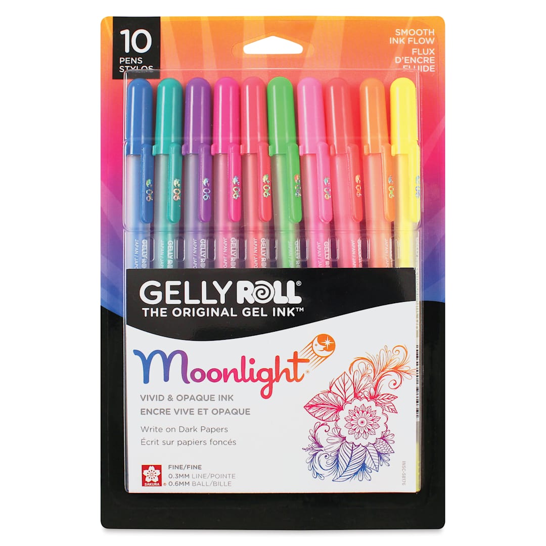 Open in modal - Sakura Gelly Roll Moonlight Pens - Fluorescent Assorted Colors, Set of 10, Fine Point front of packaging