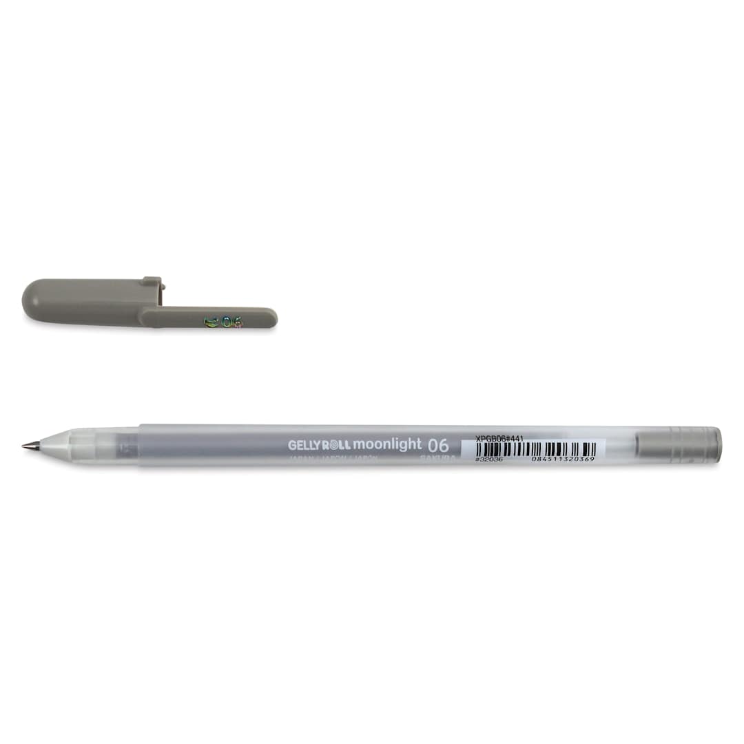 Open in modal - Sakura Gelly Roll Moonlight Pen - Light Warm Gray, Fine Point with cap off