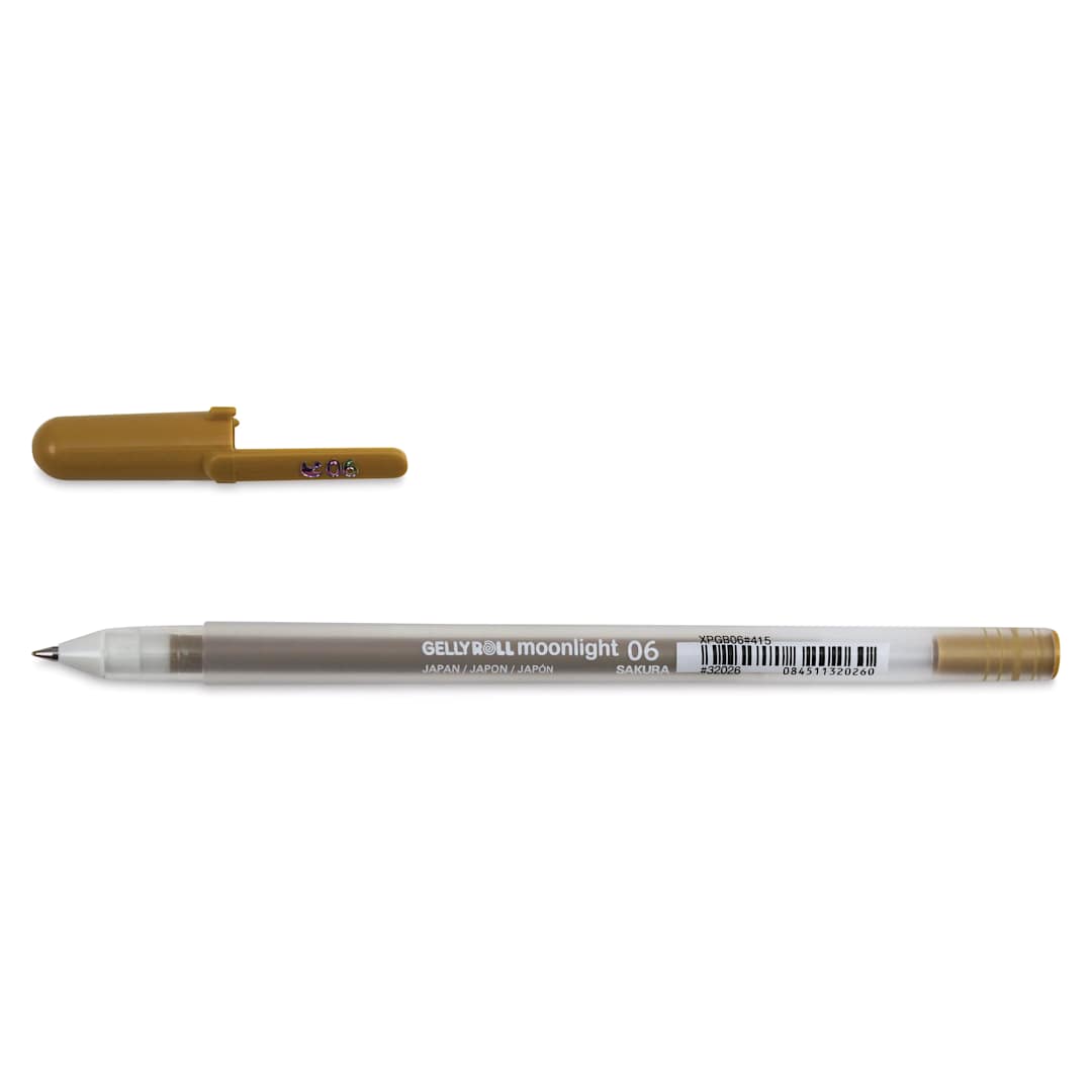 Open in modal - Sakura Gelly Roll Moonlight Pen - Yellow Ochre, Fine Point with cap off