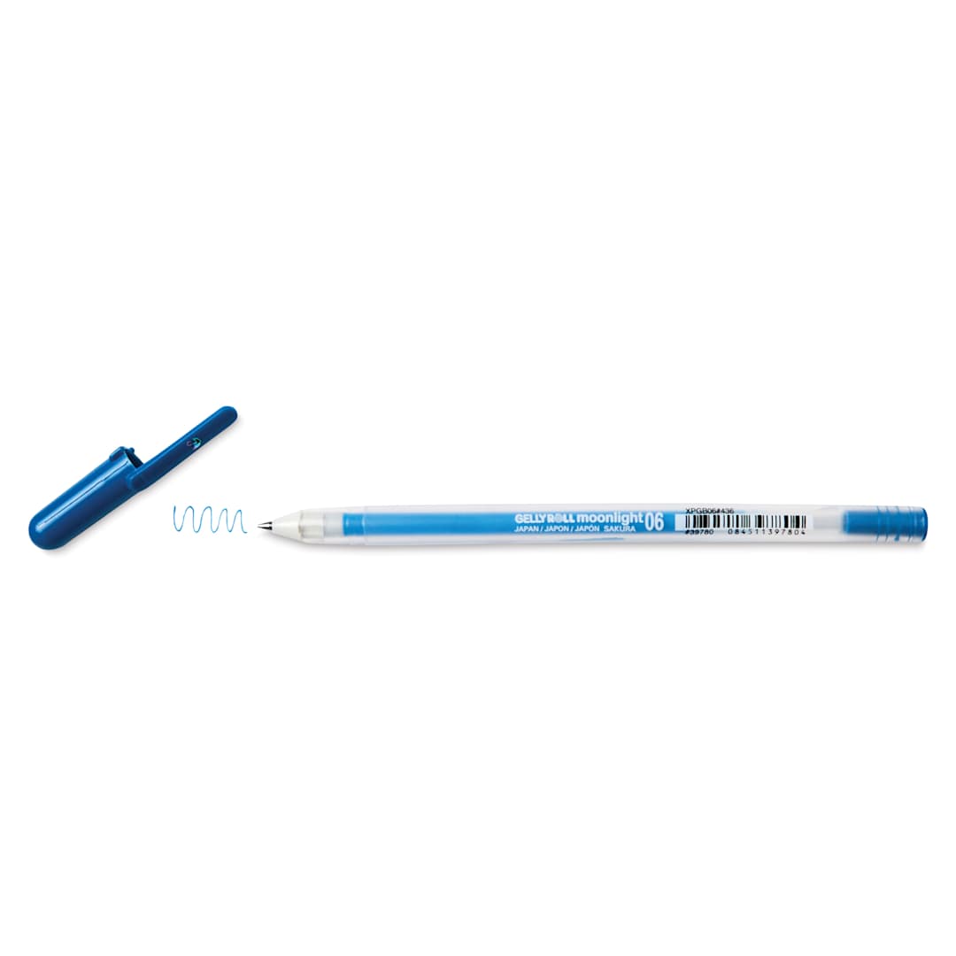 Open in modal - Sakura Gelly Roll Moonlight Pen - Blue, Fine Point with cap off