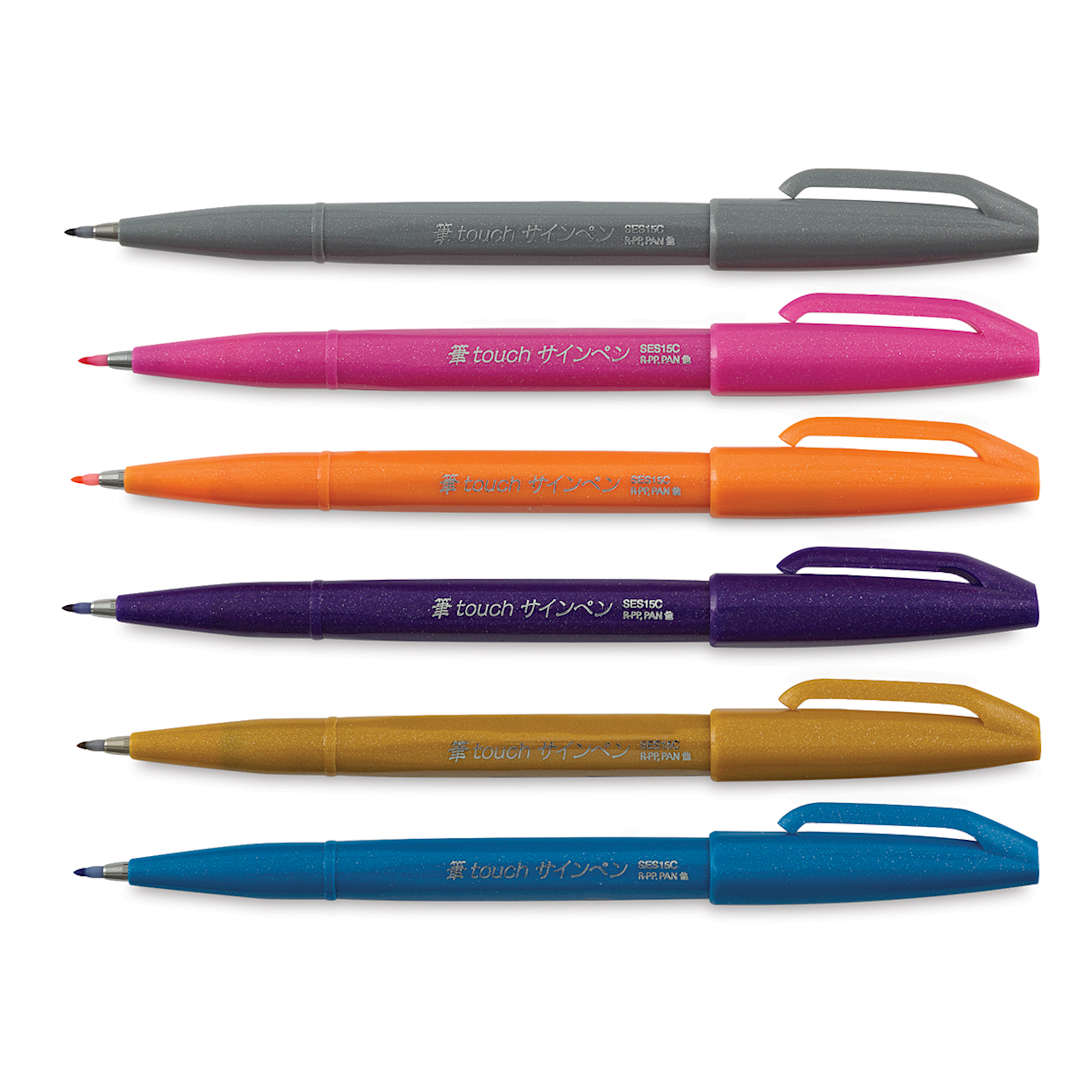 Open in modal - Pentel Arts Brush Tip Sign Pen - Set of 6 Fashion Colors shown horizontally