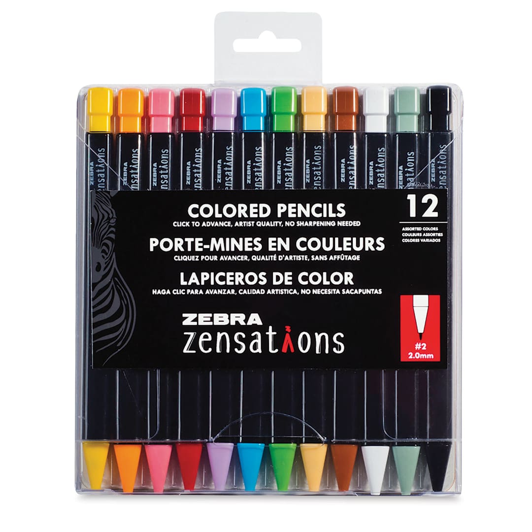 Open in modal - Zebra Zensations Colored Pencils - Front of package showing 12 pencils
