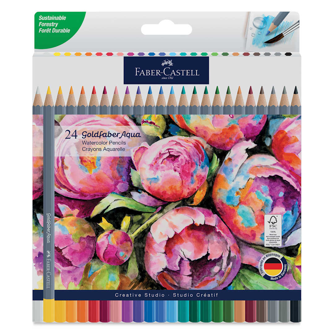 Open in modal - Faber Castell Goldfaber Aqua Watercolor Pencils - Set of 24, Assorted Colors, front of packaging
