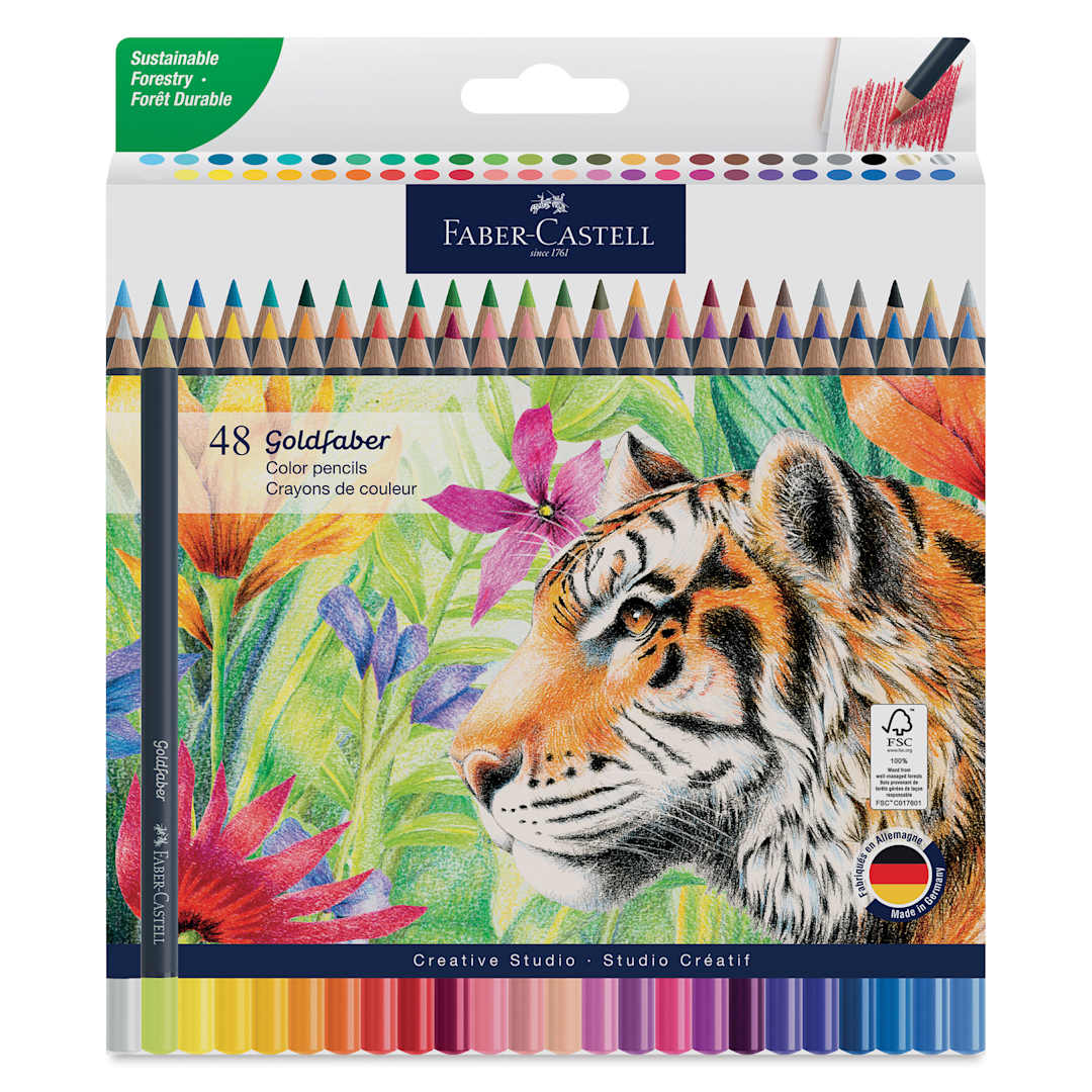 Open in modal - Faber-Castell Goldfaber Color Pencils - Set of 48, Assorted Colors, front of packaging