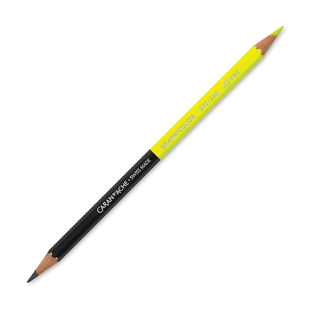 Open in modal - Caran d'Ache Graphicolor BiColor Pencil - Yellow and Graphite pencil shown at angle