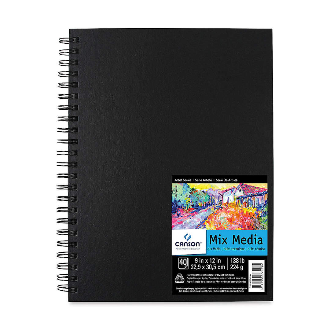 Open in modal - Canson Mix Media Spiral Bound Art Book - 12" x 9", Portrait, 40 Sheets
