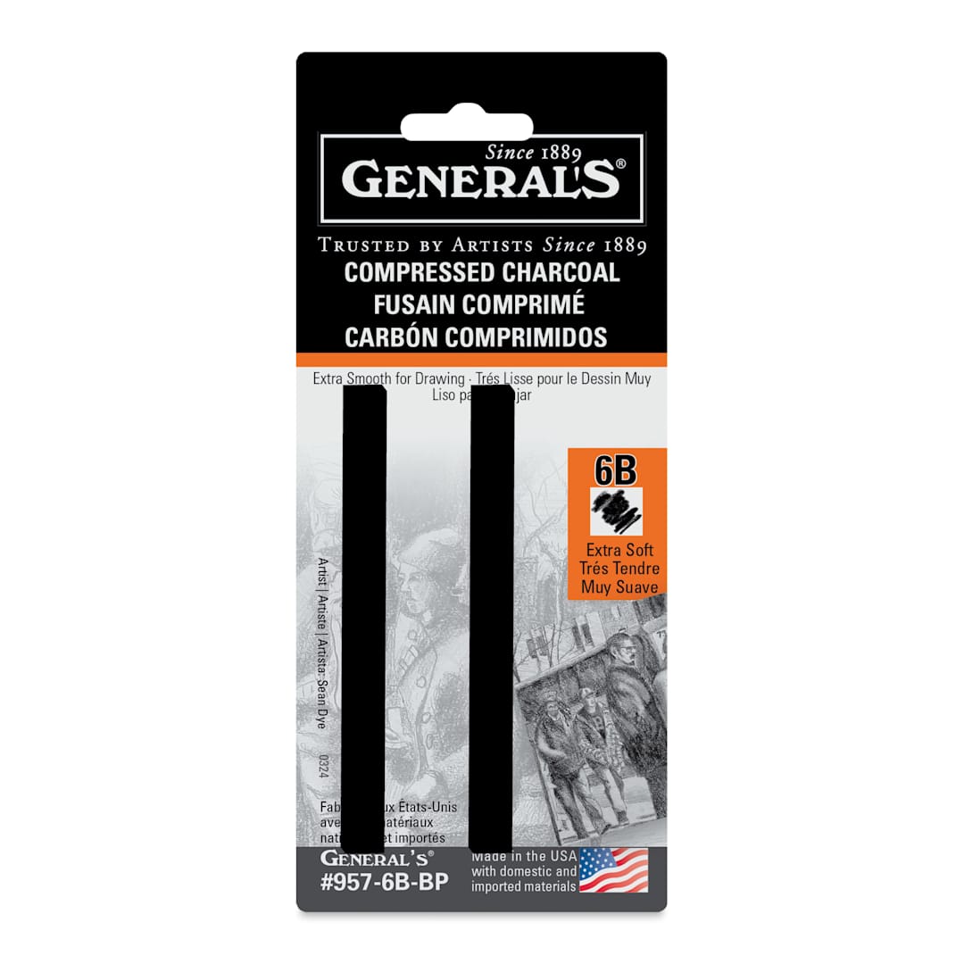 Open in modal - General's Compressed Charcoal - 6B, Pkg of 2