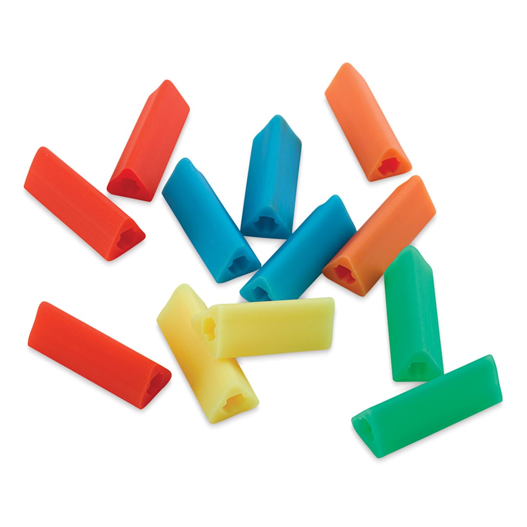 Open in modal - The Pencil Grip Triangle Grips - 12 Triangle grips shown loosely scattered
