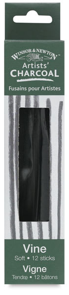 Open in modal - Vine Charcoal, Pkg of 3 Sticks - Soft (Outside of package)