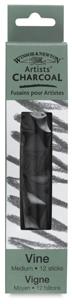 Open in modal - Vine Charcoal, Pkg of 12 Sticks - Medium (Outside of package)