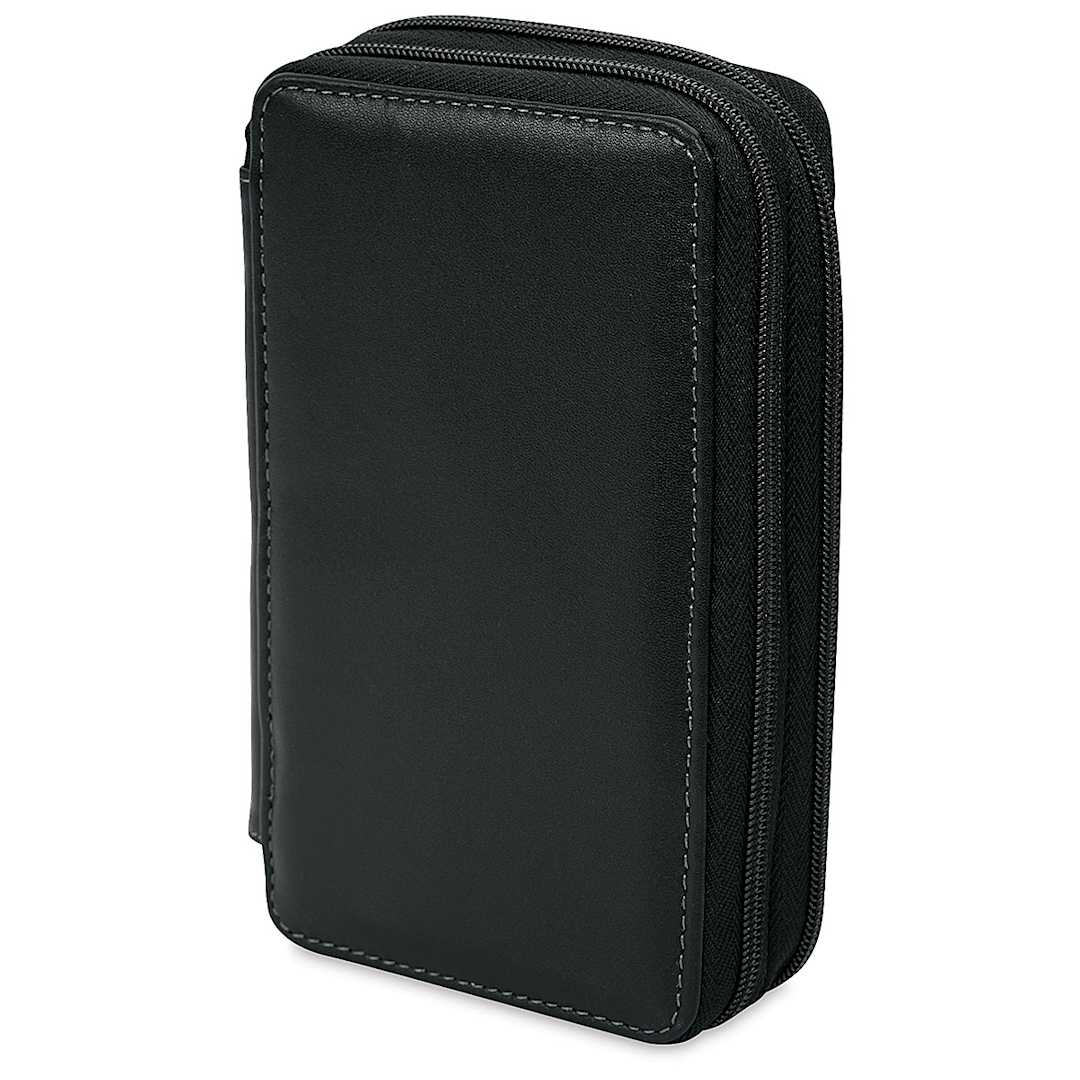 Open in modal - Speedball Classic Leather Pencil Case - Smooth Black, for 48 Pencils