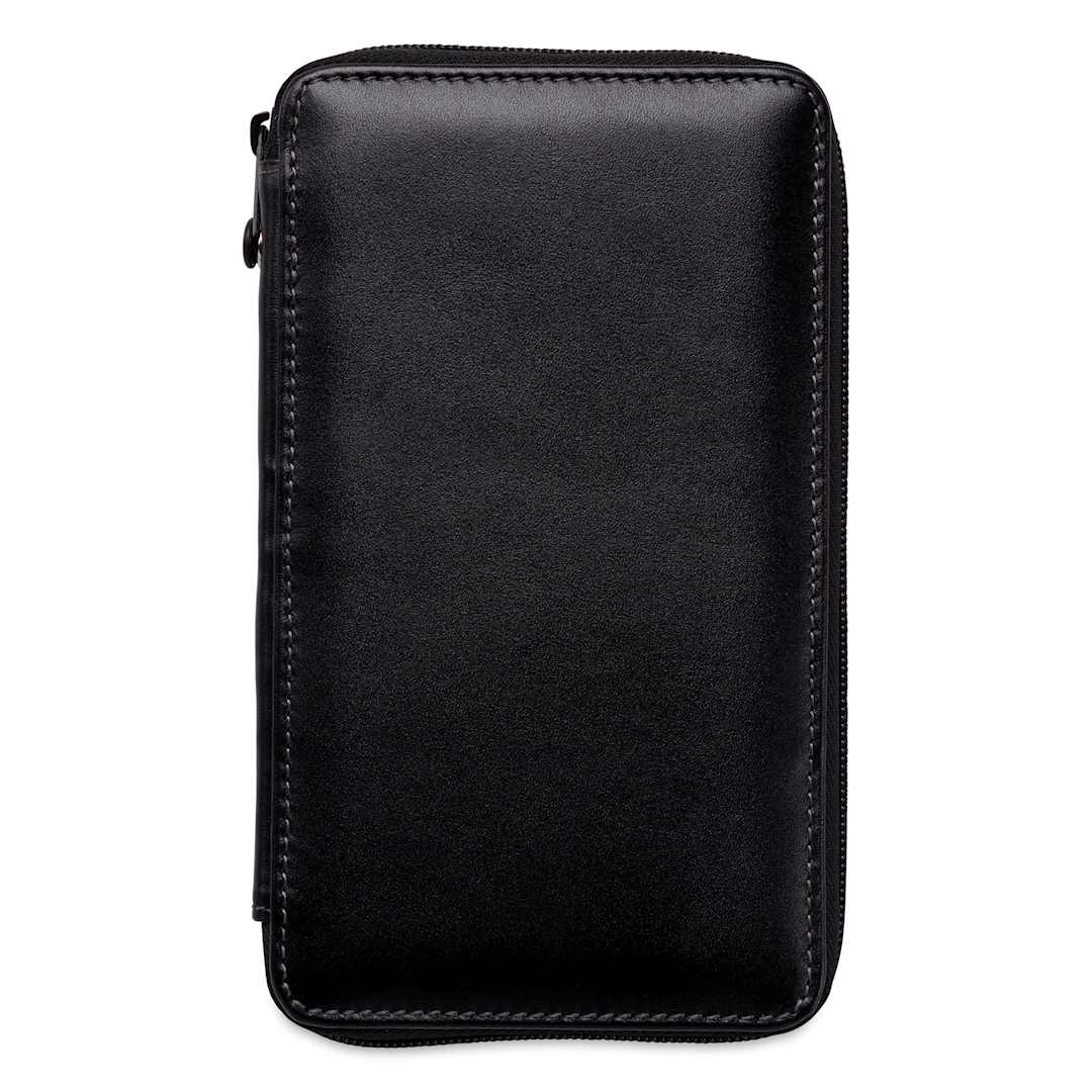 Open in modal - Speedball Classic Leather Pencil Case - Smooth Black, for 24 Pencils, closed