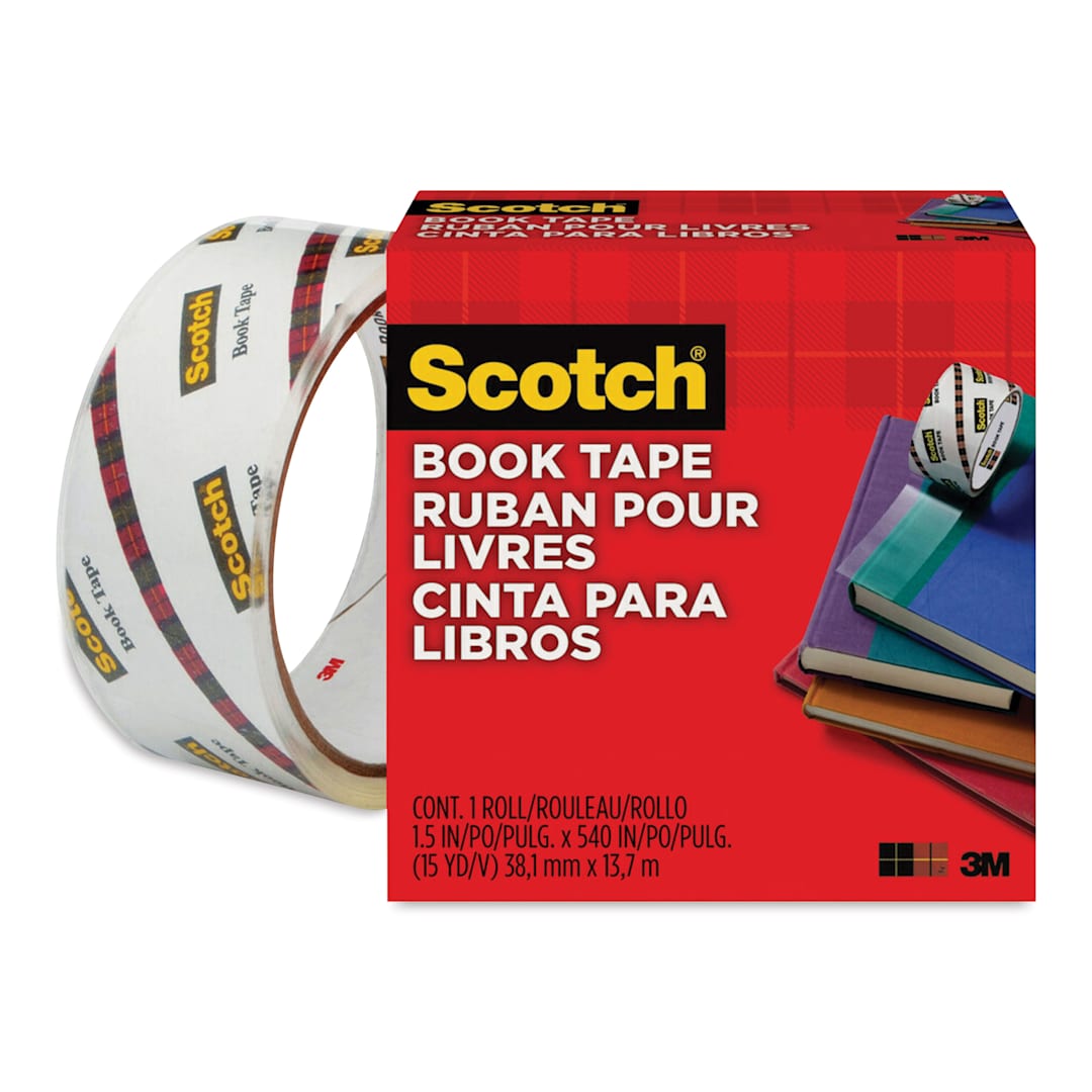 Open in modal - Scotch Book Tape - 1-1/2" x 15 Yards, roll shown next to packaging