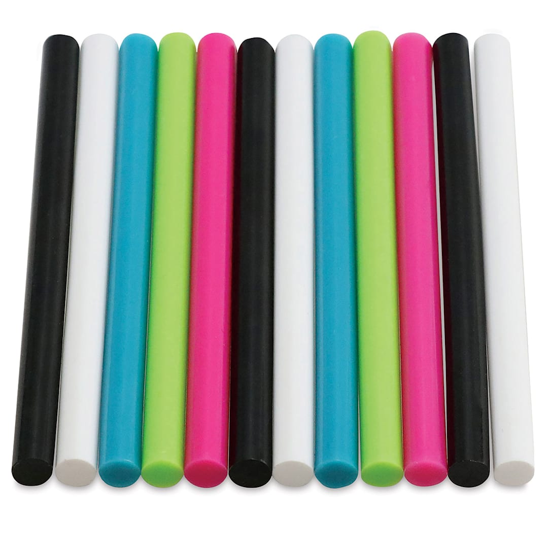 Open in modal - All-Temp Colored Mini Glue Sticks - 12 multi-colored sticks in vertical row
