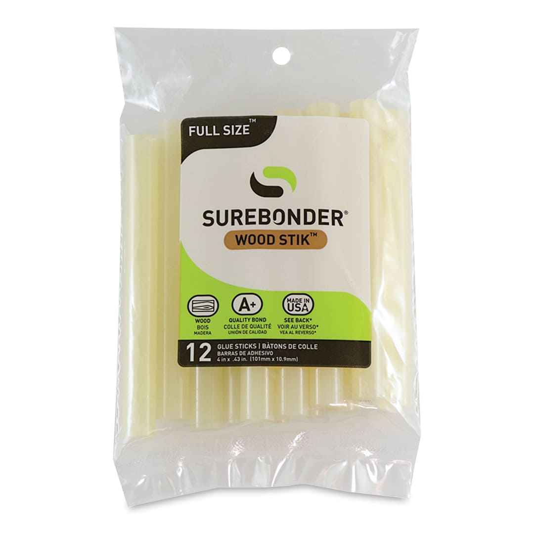 Open in modal - Surebonder Wood Stik All-Temp Wood Glue Sticks - Front of Package of 12 Sticks