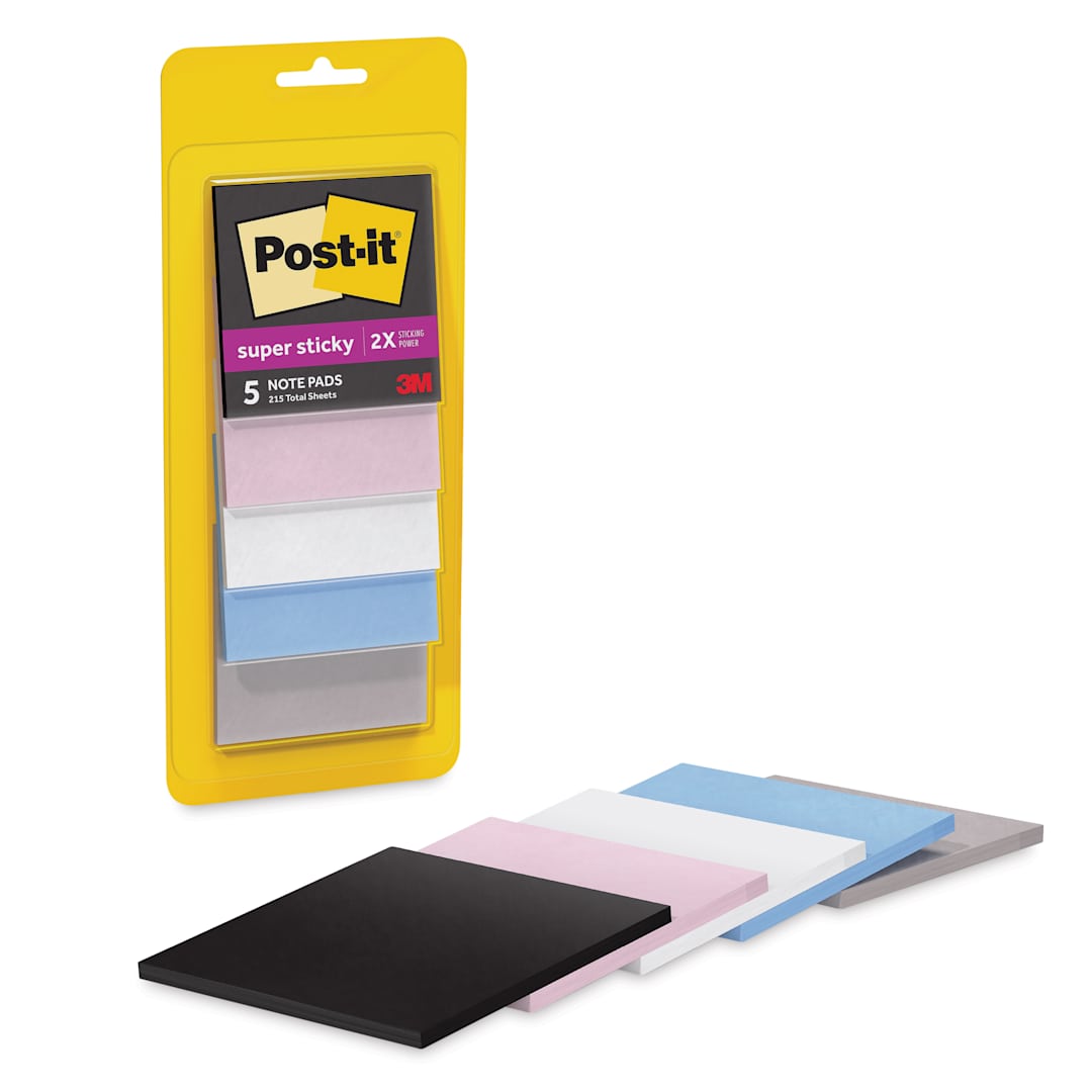 Open in modal - Post-it Super Sticky Notes - Pkg of 5, 3" x 3", Simply Serene Collection, Blank