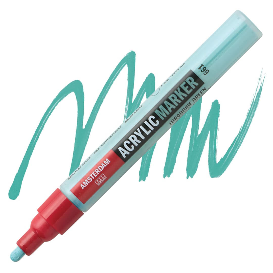 Open in modal - Amsterdam Acrylic Marker - Turquoise Green, 4 mm marker and swatch
