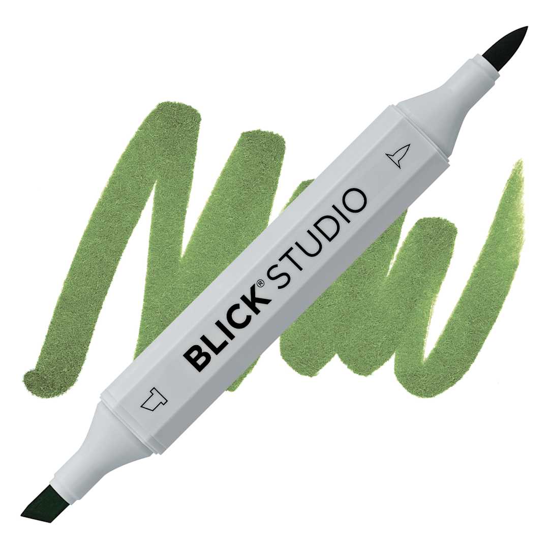 Open in modal - Blick Studio Brush Marker - Dark Olive Green marker and swatch