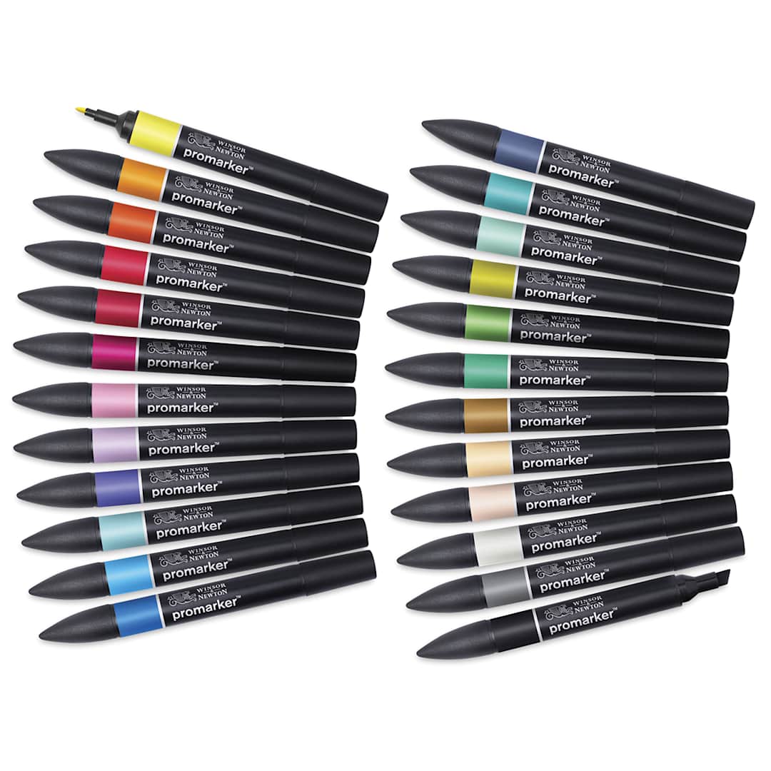 Open in modal - Winsor & Newton Promarker - Arts and Illustration Wallet, Set of 24, contents laid out