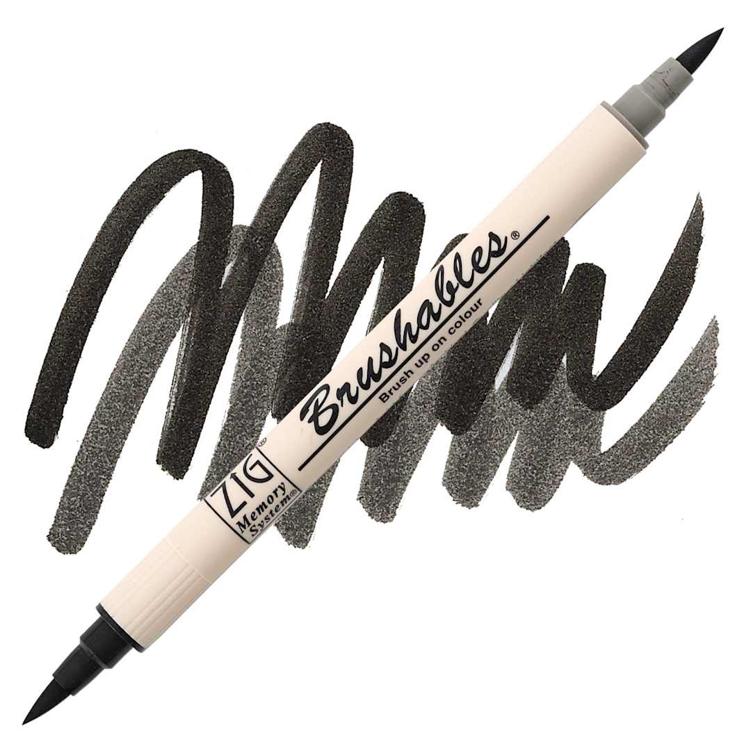 Open in modal - Zig Brushables Dual Tip Marker - Pure Black marker and swatch