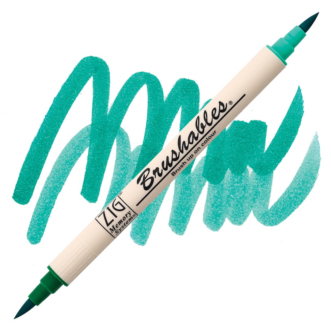 Open in modal - Zig Brushables Dual Tip Marker - Pure Green marker and swatch