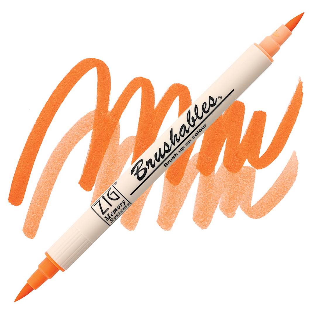 Open in modal - Zig Brushables Dual Tip Marker - Pure Orange marker and swatch