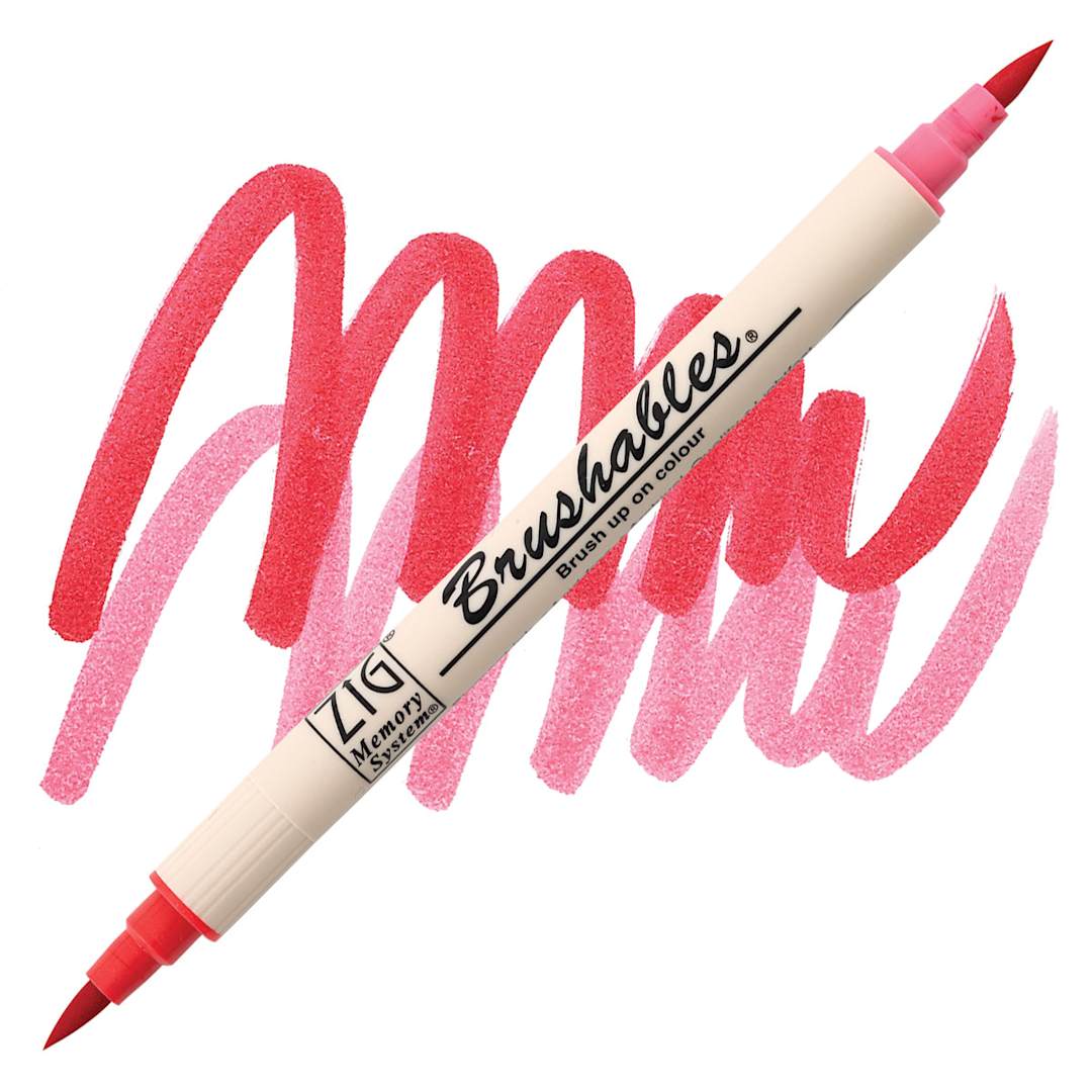 Open in modal - Zig Brushables Dual Tip Marker - Pure Red marker and swatch