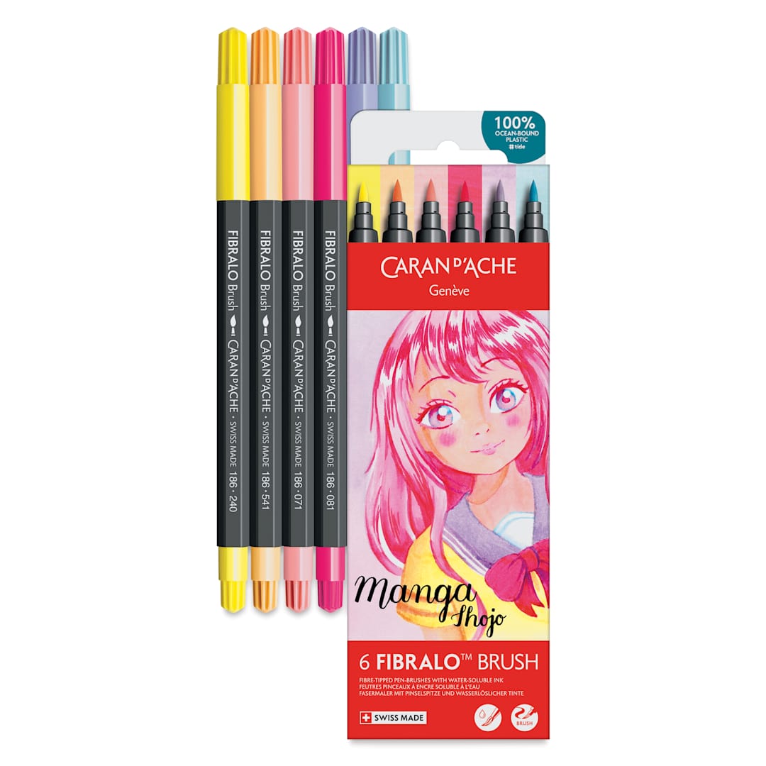 Open in modal - Caran d'Ache Fibralo Water-Soluble Brush Markers - Set of 6, Manga Shojo