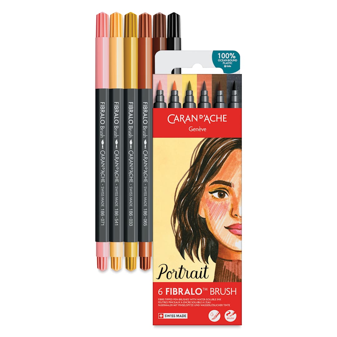 Open in modal - Caran d'Ache Fibralo Water-Soluble Brush Markers - Set of 6, Portrait