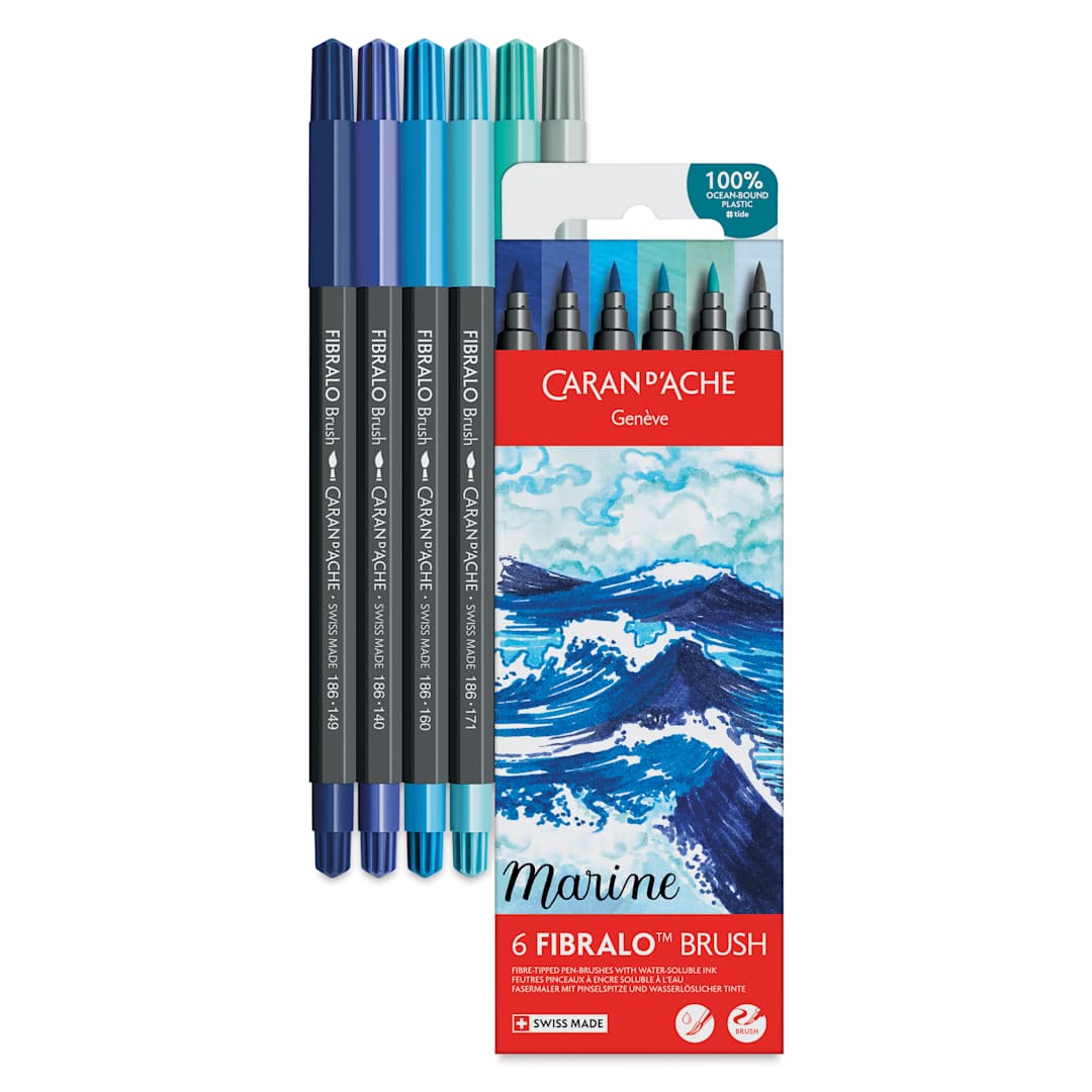 Open in modal - Caran d'Ache Fibralo Water-Soluble Brush Markers - Set of 6, Marine