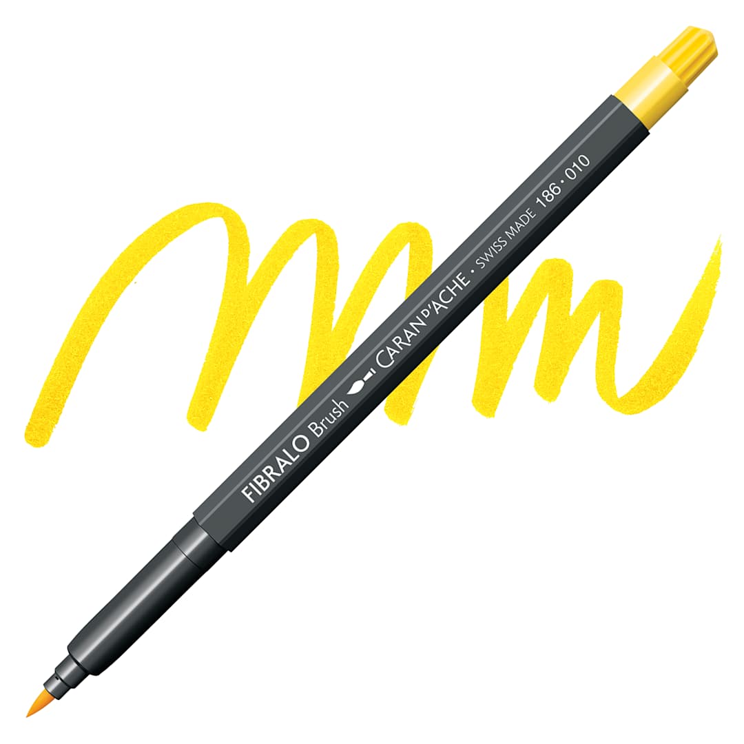 Open in modal - Caran d'Ache Fibralo Brush Marker - Yellow marker and swatch