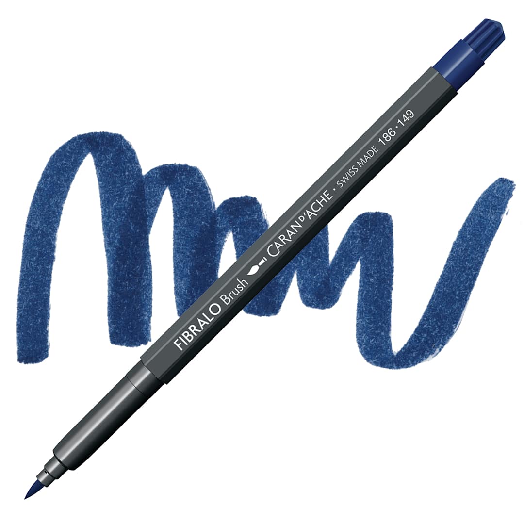 Open in modal - Caran d'Ache Fibralo Brush Marker - Night Blue marker and swatch