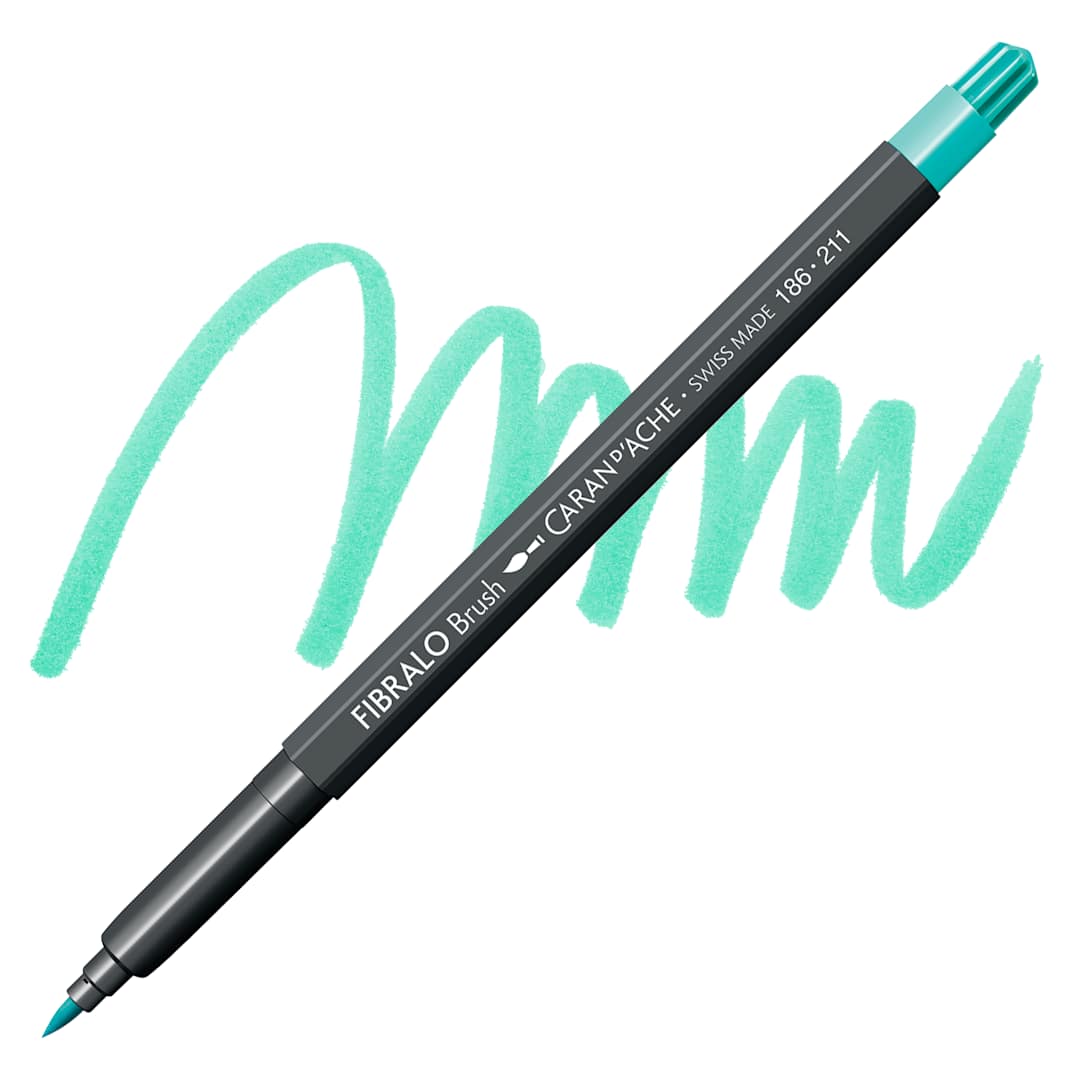 Open in modal - Caran d'Ache Fibralo Brush Marker - Jade Green marker and swatch