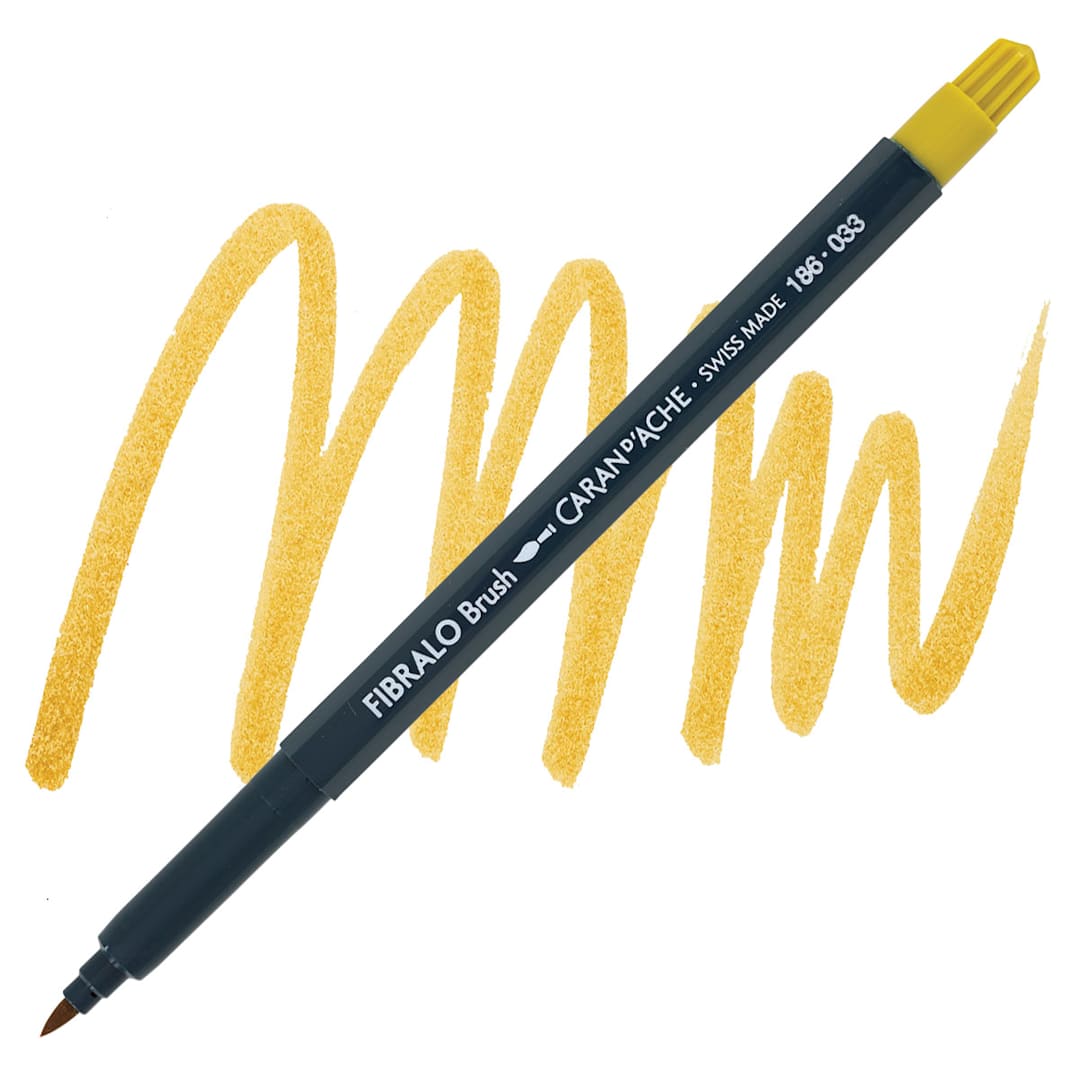 Open in modal - Caran d'Ache Fibralo Brush Marker - Golden Ochre marker and swatch